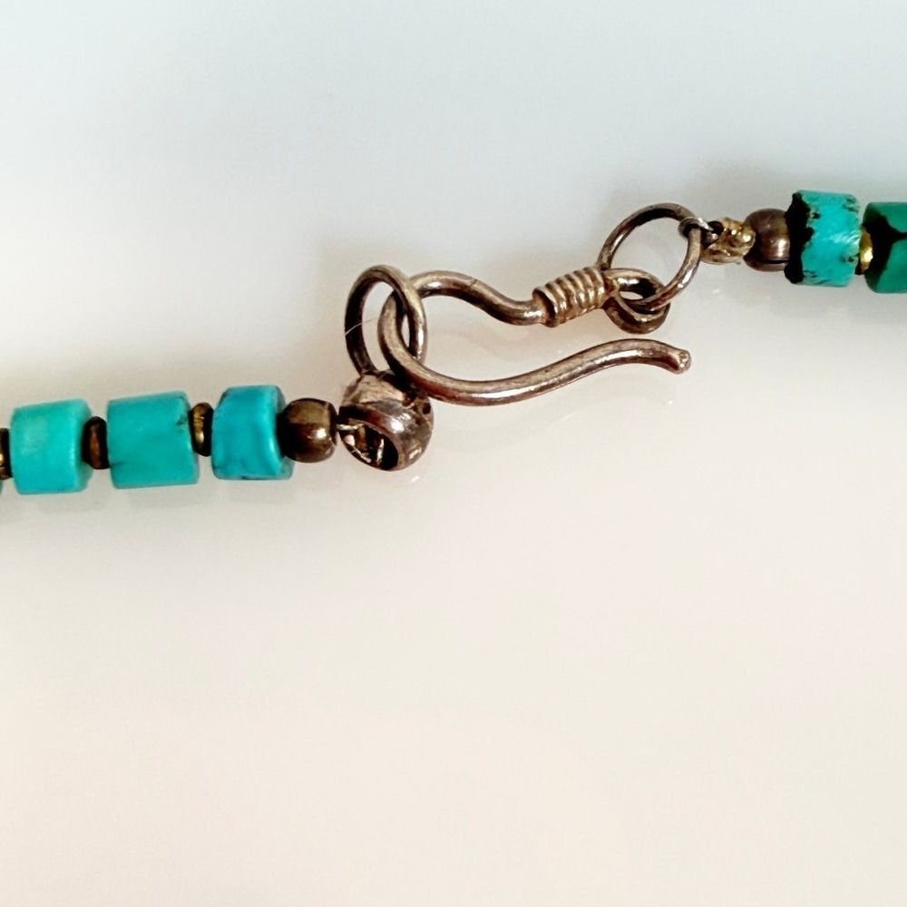 Vintage Turquoise Necklace Sterling Silver Beads 20" with a 2" Drop - Picture 5 of 12